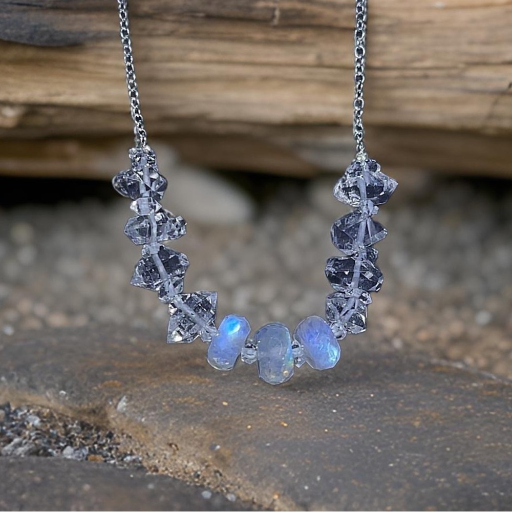 Hand Made Diamond Rainbow Moonstone Necklace - Picture 5 of 7